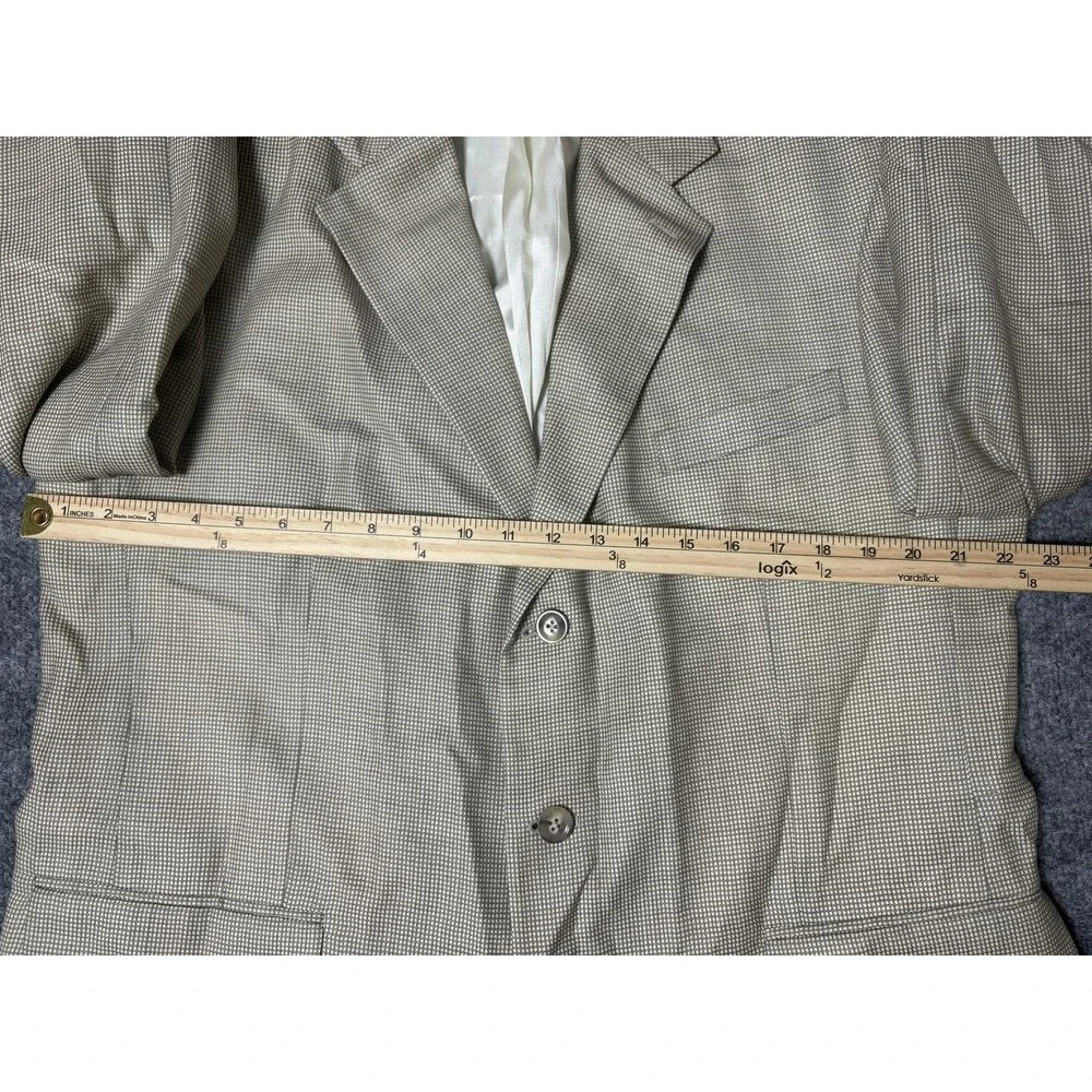 Oscar De La Renta Sport Coat Mens 44R Beige Wool Tweed Check 3 Btn Notch Lined